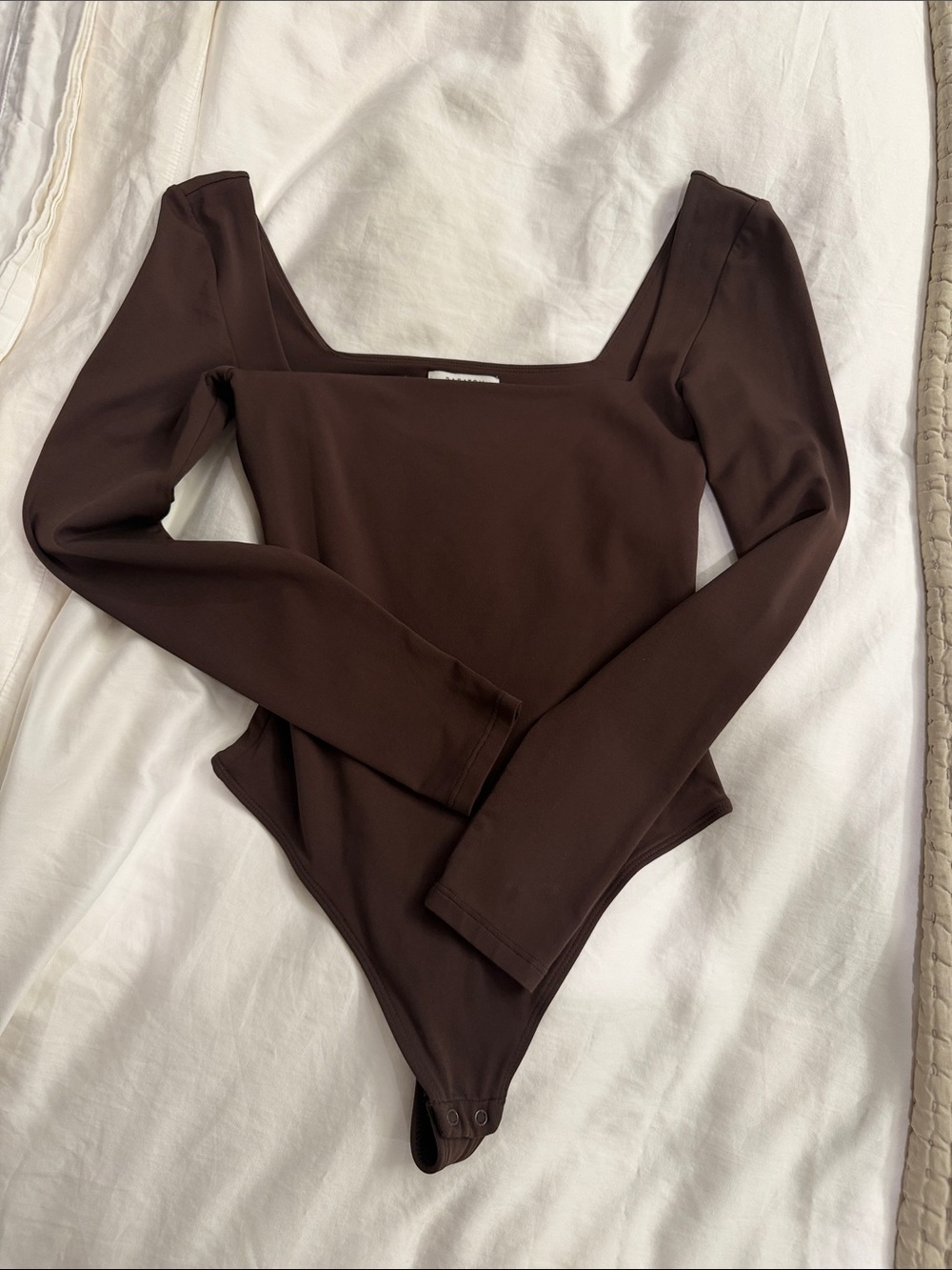 Babaton Chocolate Brown Square Neck Long Sleeve Bodysuit